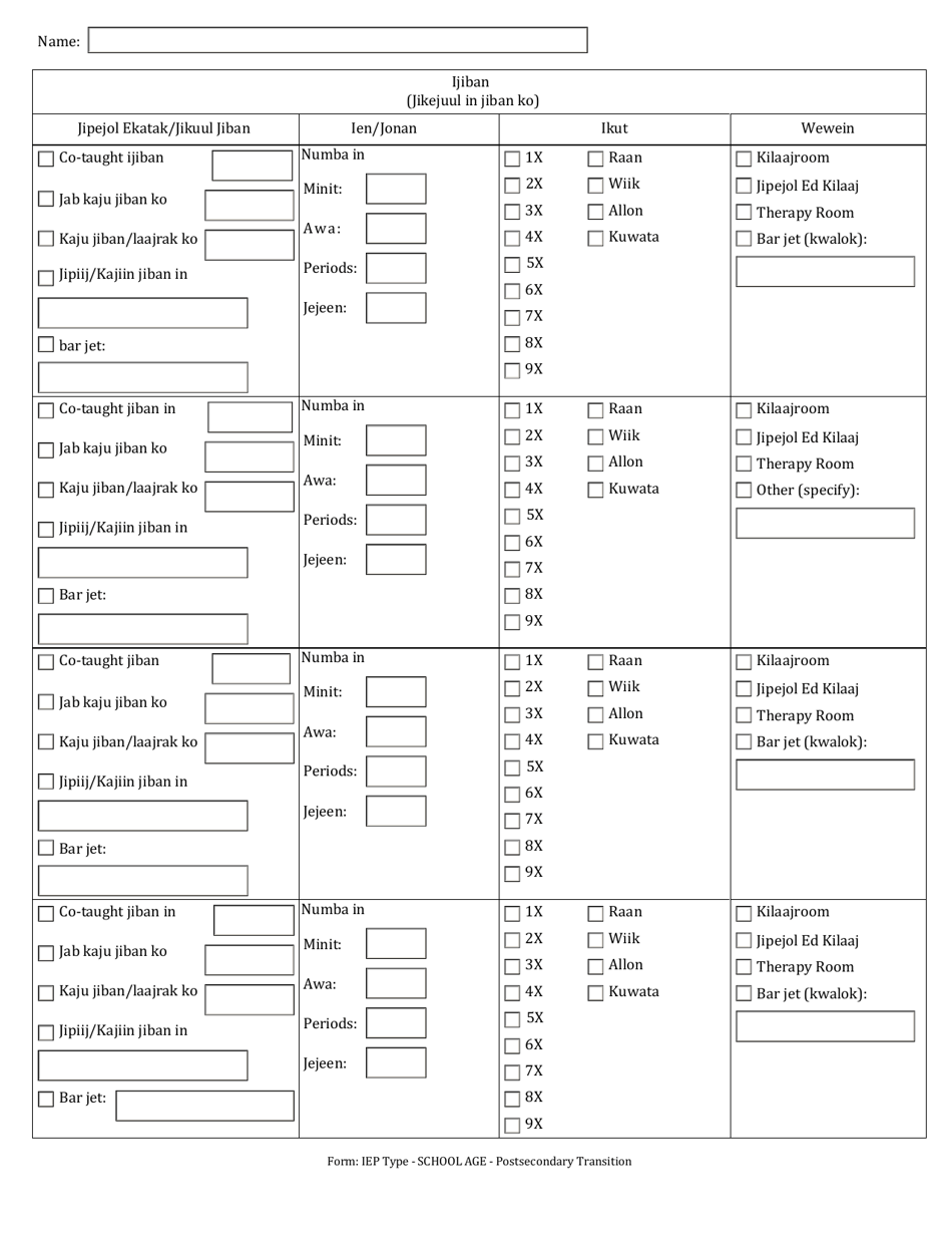 Individualized Education Program (Iep) - Postsecondary Transition - Arkansas (Marshallese), Page 9