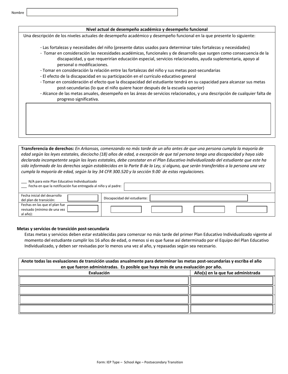 Programa De Educacion Individualizado - Edad Escolar (Transicion Post-secundaria) - Arkansas (Spanish), Page 3