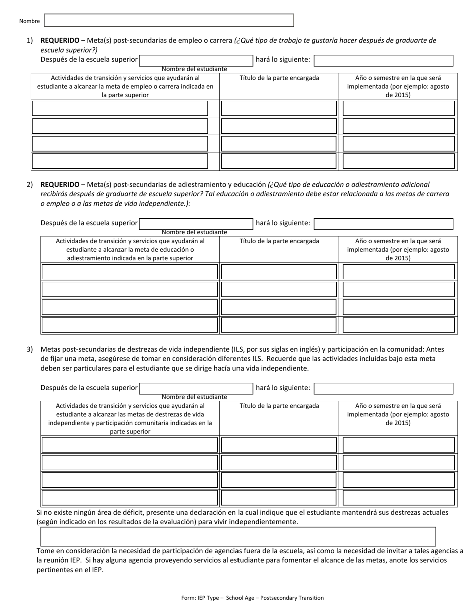 Programa De Educacion Individualizado - Edad Escolar (Transicion Post-secundaria) - Arkansas (Spanish), Page 4