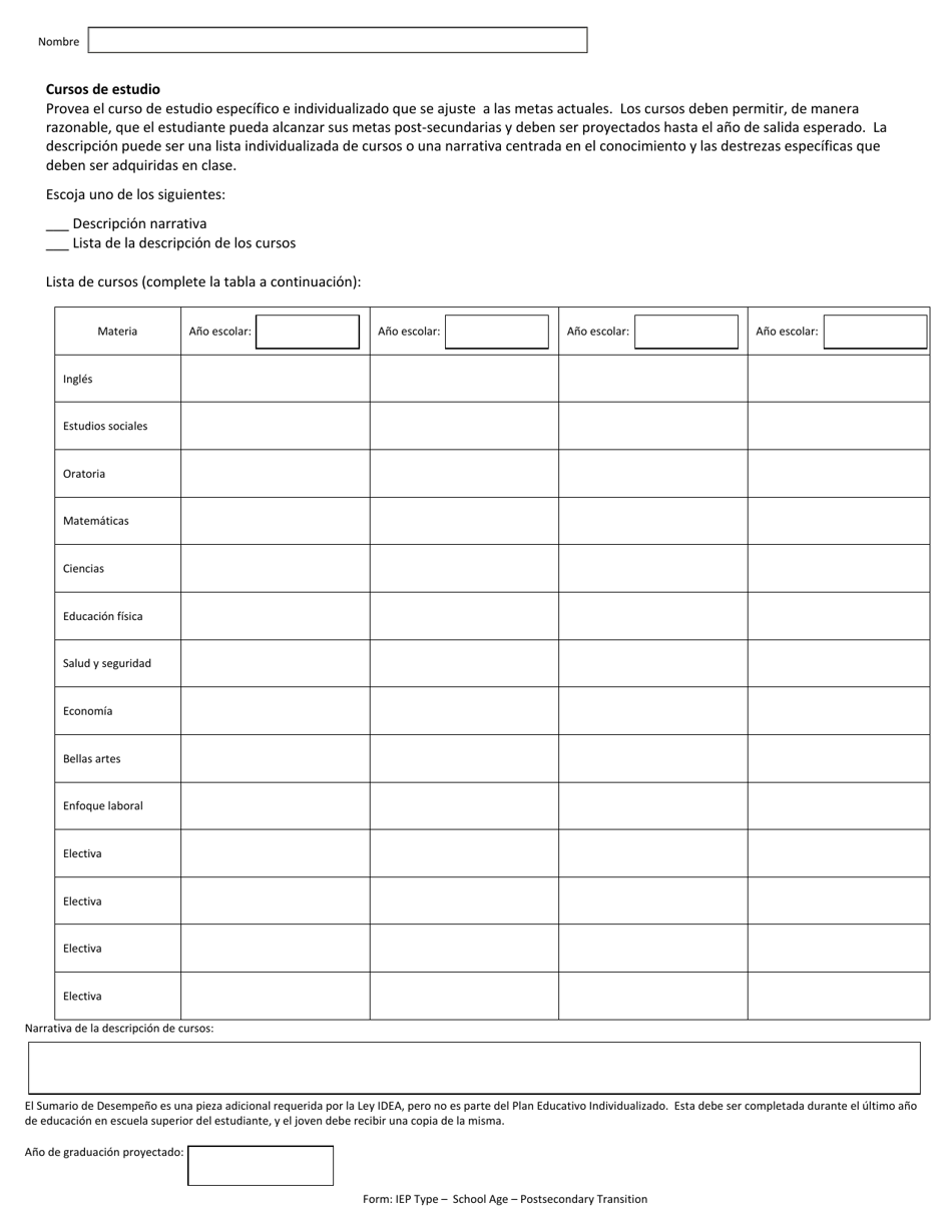 Programa De Educacion Individualizado - Edad Escolar (Transicion Post-secundaria) - Arkansas (Spanish), Page 5