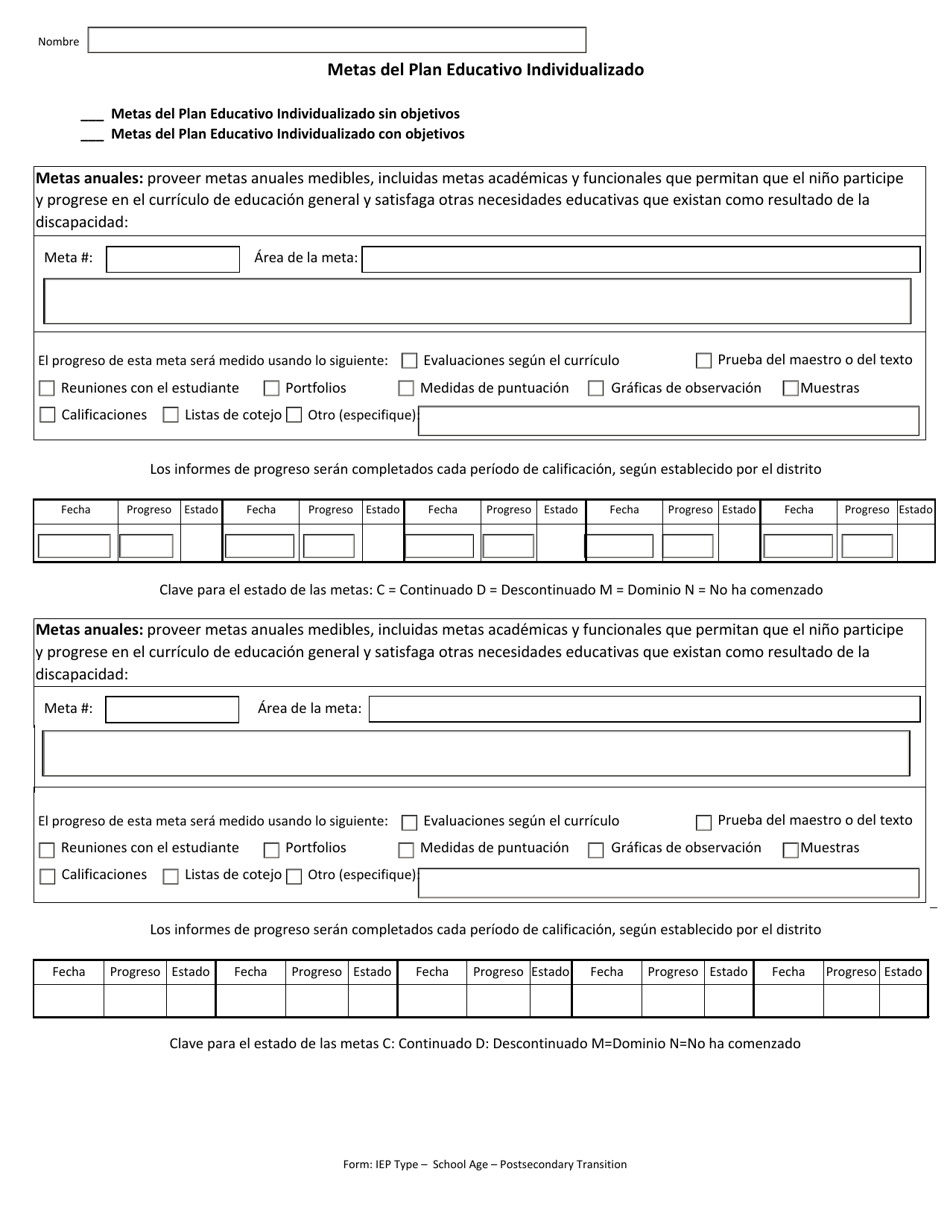 Programa De Educacion Individualizado - Edad Escolar (Transicion Post-secundaria) - Arkansas (Spanish), Page 8