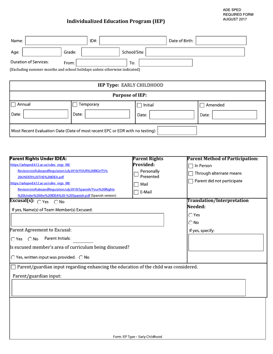 Arkansas Individualized Education Program (Iep) Early Childhood