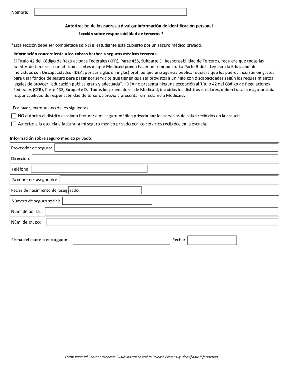 Autorizacion De Los Padres a Acceder Informacion Sobre Planes Medicos Y a Divulgar Informacion De Identificacion Personal - Arkansas (Spanish), Page 2