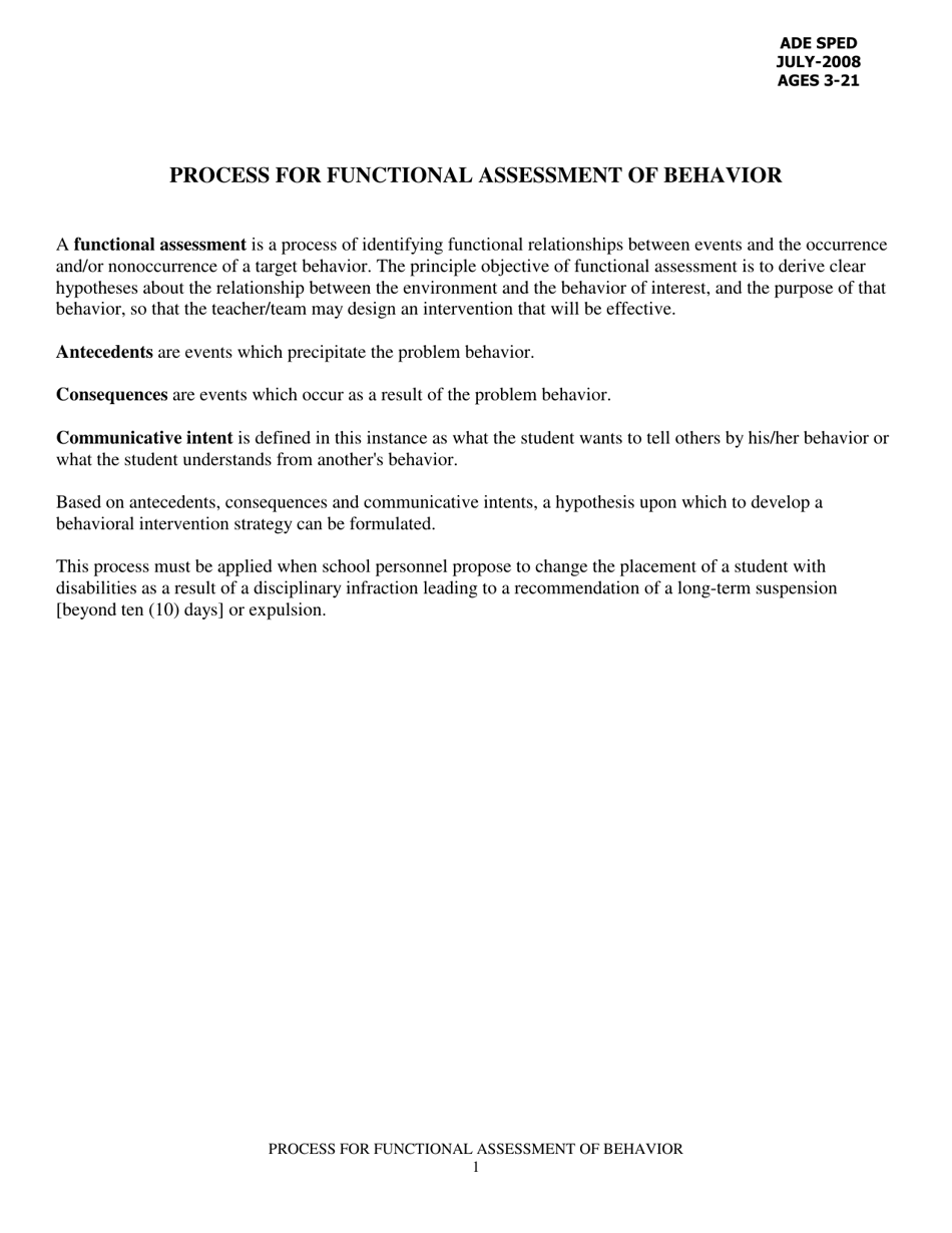 Process for Functional Assessment of Behavior - Arkansas, Page 1