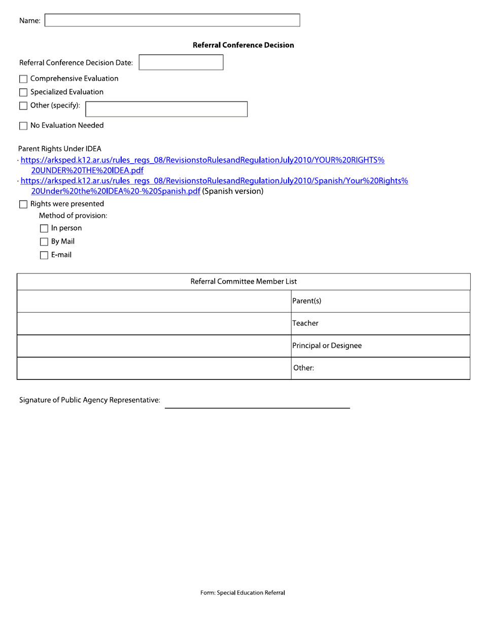 Special Education Referral / Referral Conference Decision - Arkansas, Page 2