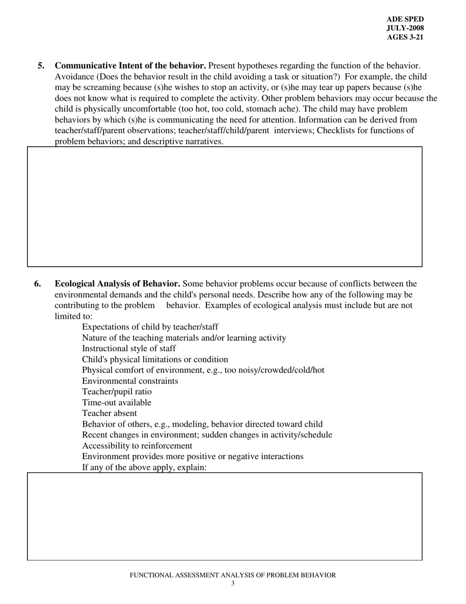 Functional Assessment Analysis of Problem Behavior - Arkansas, Page 3