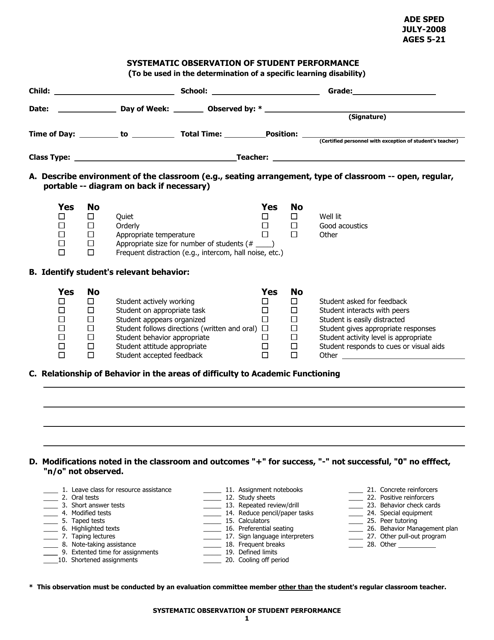 Systematic Observation of Student Performance - Arkansas Download Pdf