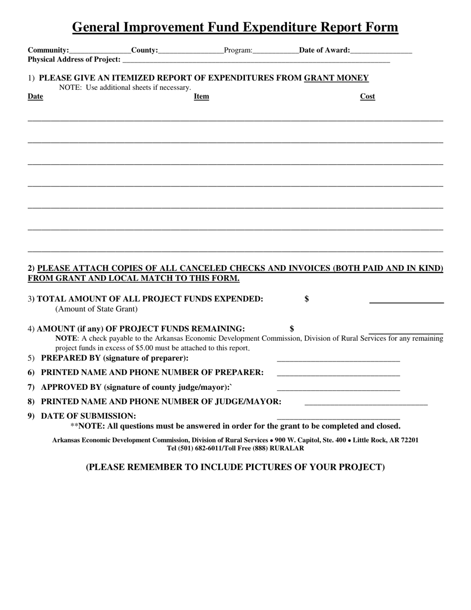 General Improvement Fund Expenditure Report Form - Arkansas, Page 2