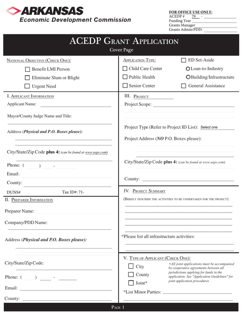 Acedp Grant Application - Arkansas Download Pdf