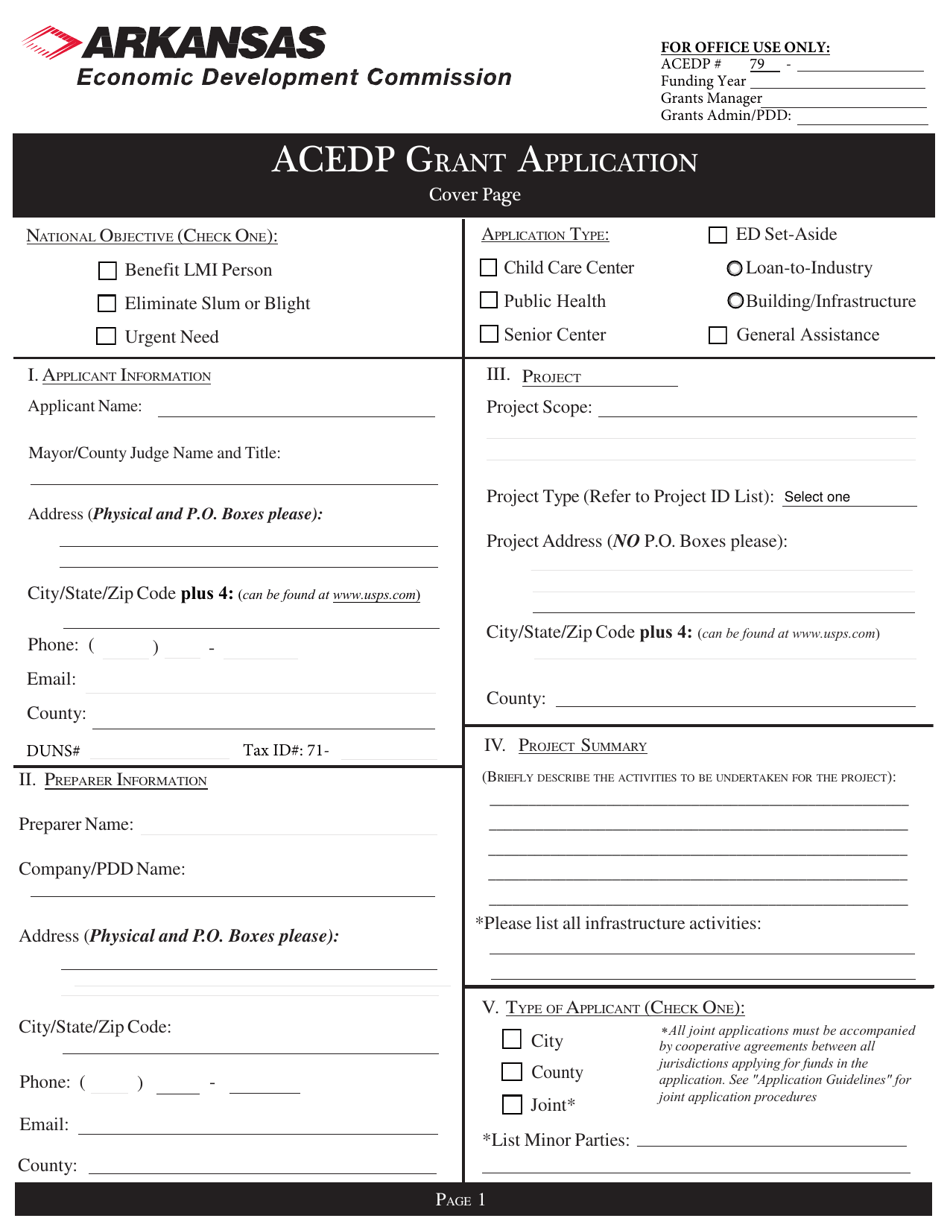 Acedp Grant Application - Arkansas, Page 1