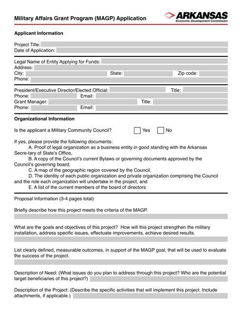 Military Affairs Grant Program (Magp) Application - Arkansas