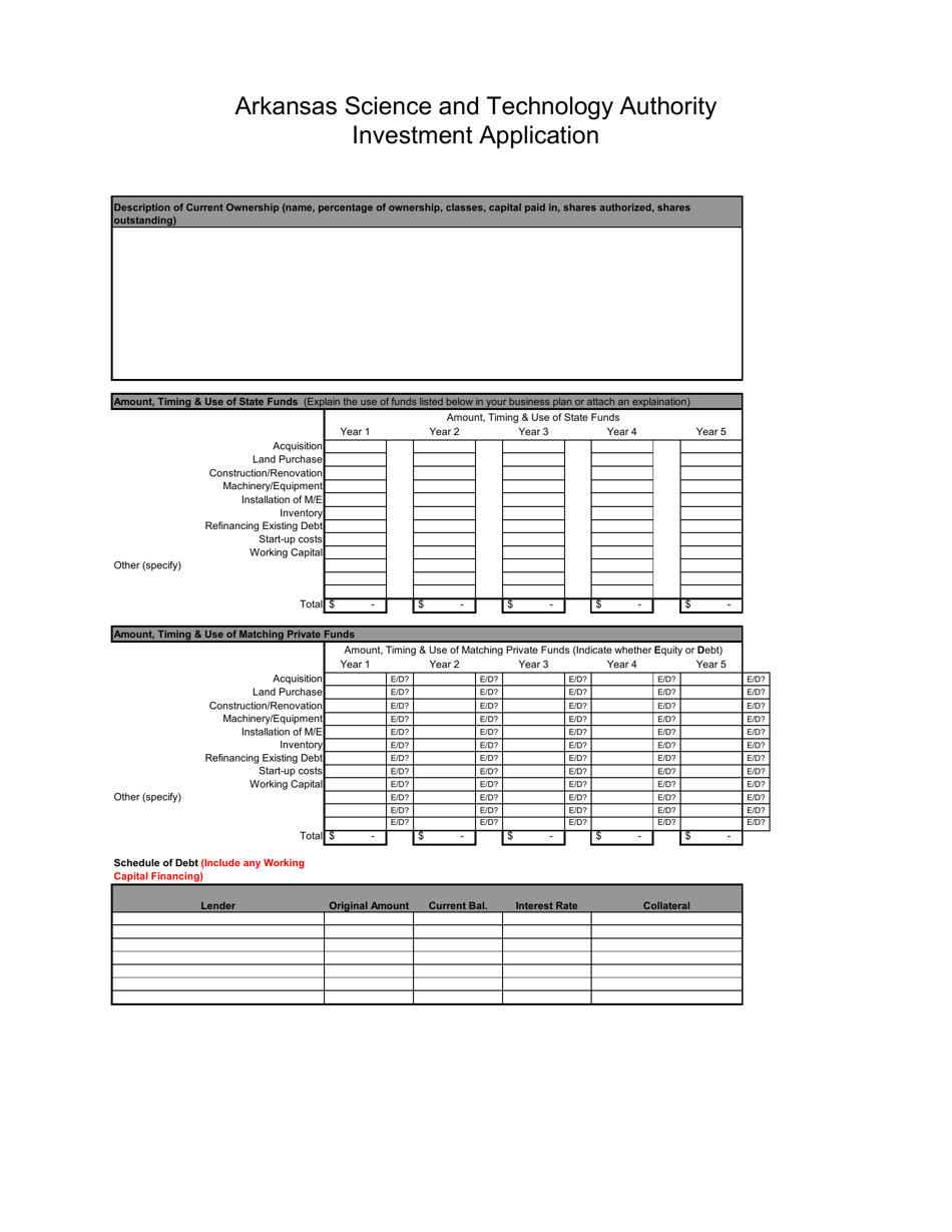 Arkansas Science and Technology Authority Investment Application - Arkansas, Page 2