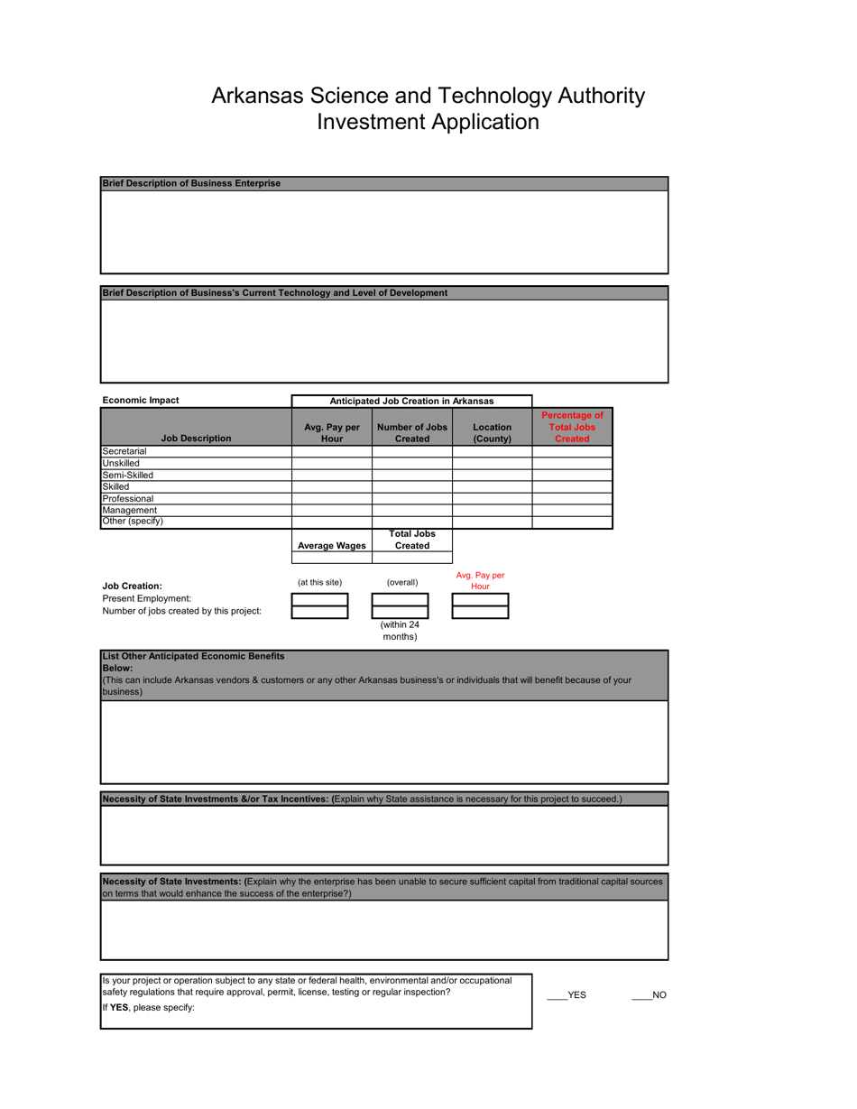 Arkansas Science and Technology Authority Investment Application - Arkansas, Page 3