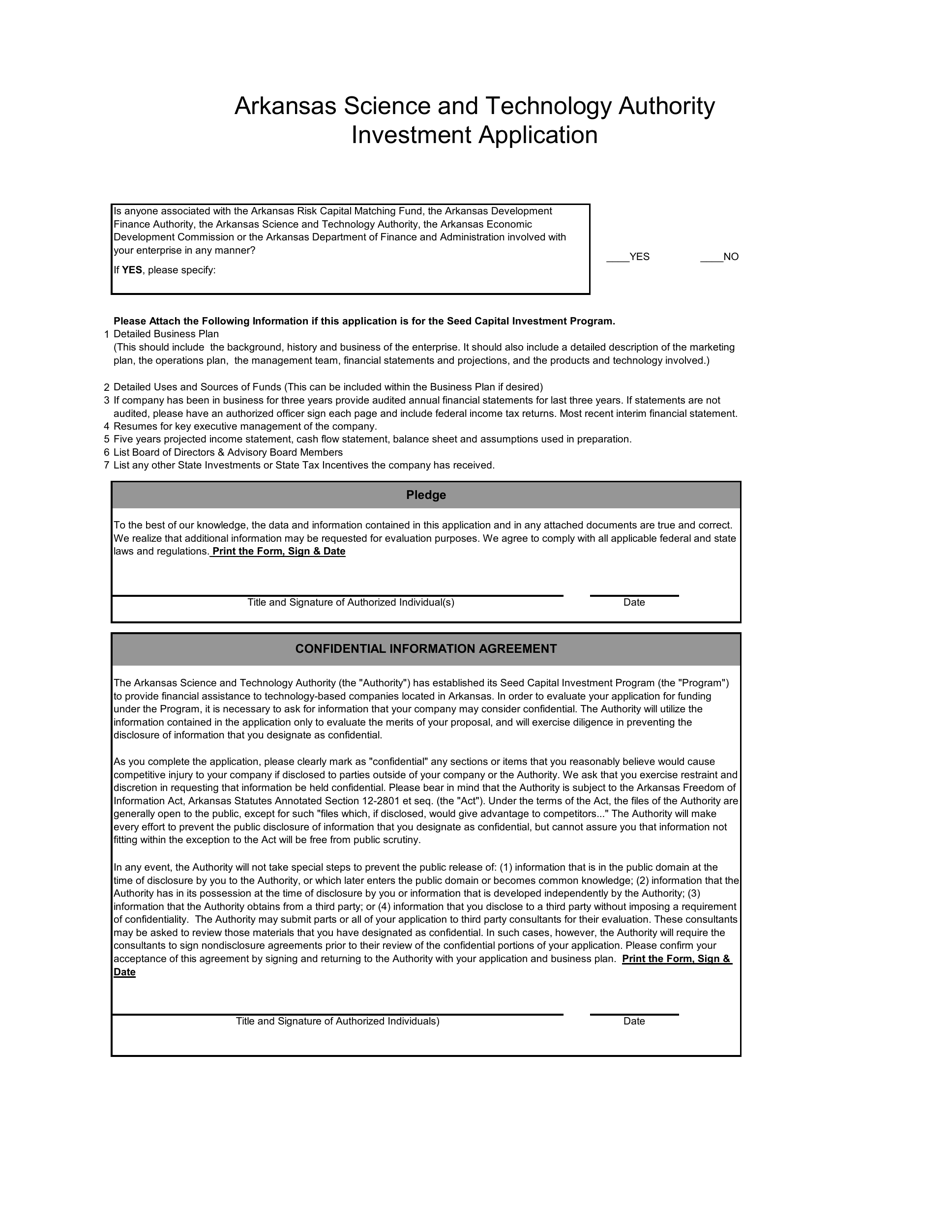 Arkansas Science and Technology Authority Investment Application - Arkansas, Page 4