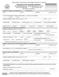 Document preview: Pre-eligibility Application for Interment in North Little Rock - Arkansas