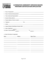 Document preview: Alternative Community Service Waiver Provider Certification Application - Arkansas