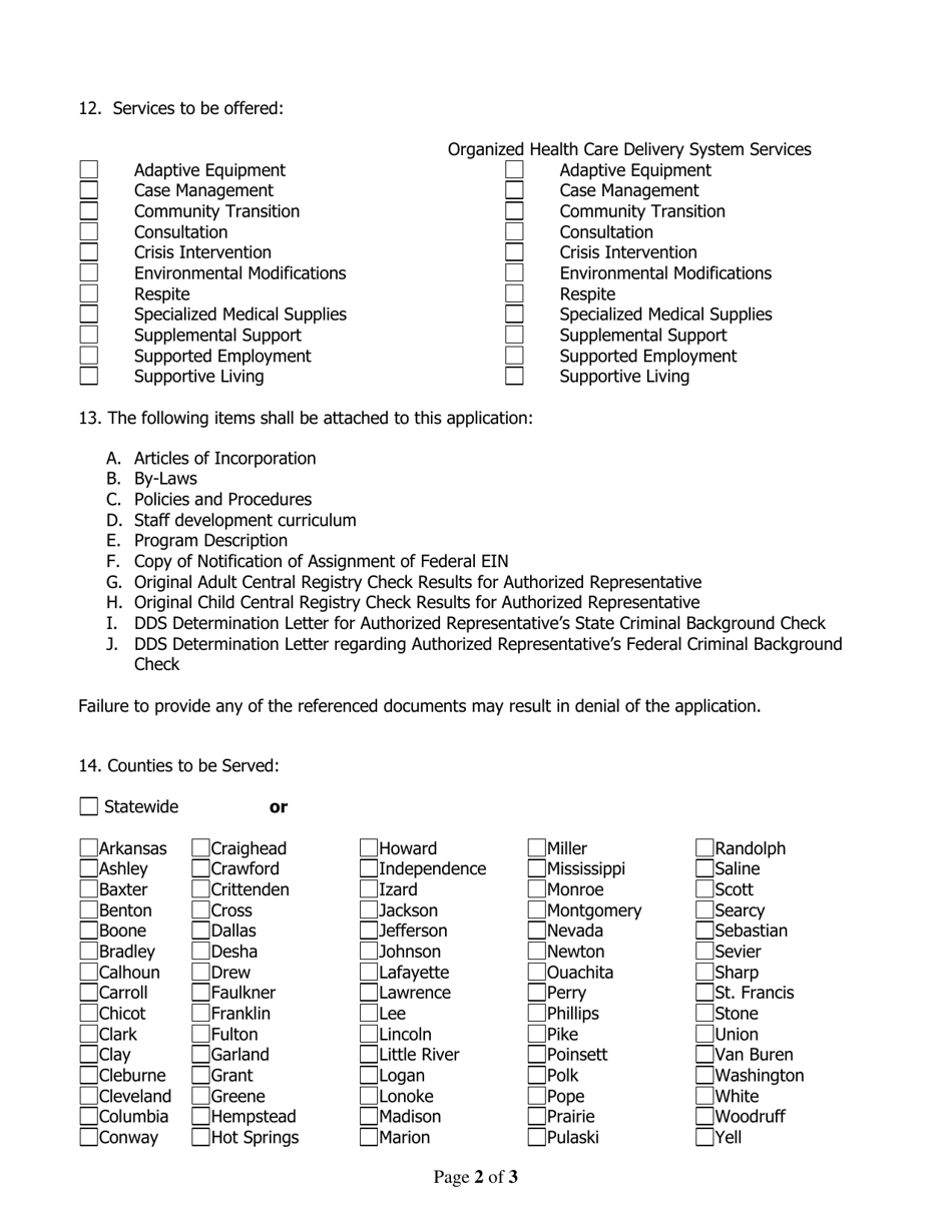 Alternative Community Service Waiver Provider Certification Application - Arkansas, Page 2