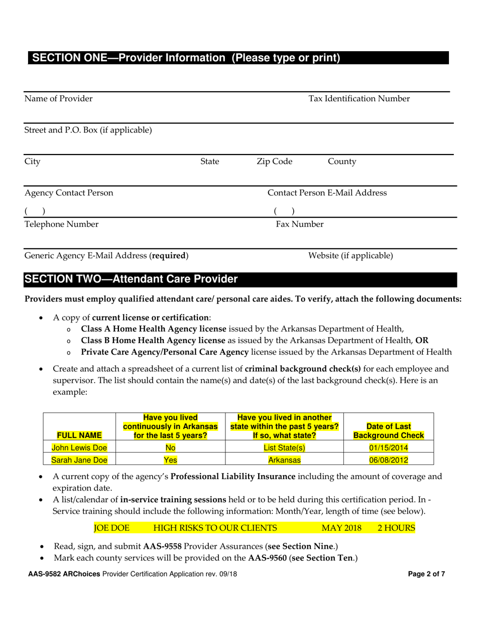 Form AAS-9582 Archoices in Homecare Provider Application - Arkansas, Page 2