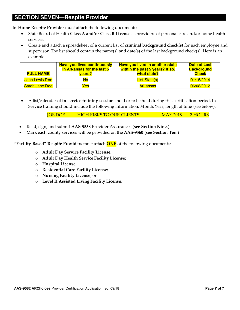 Form AAS-9582 Archoices in Homecare Provider Application - Arkansas, Page 7