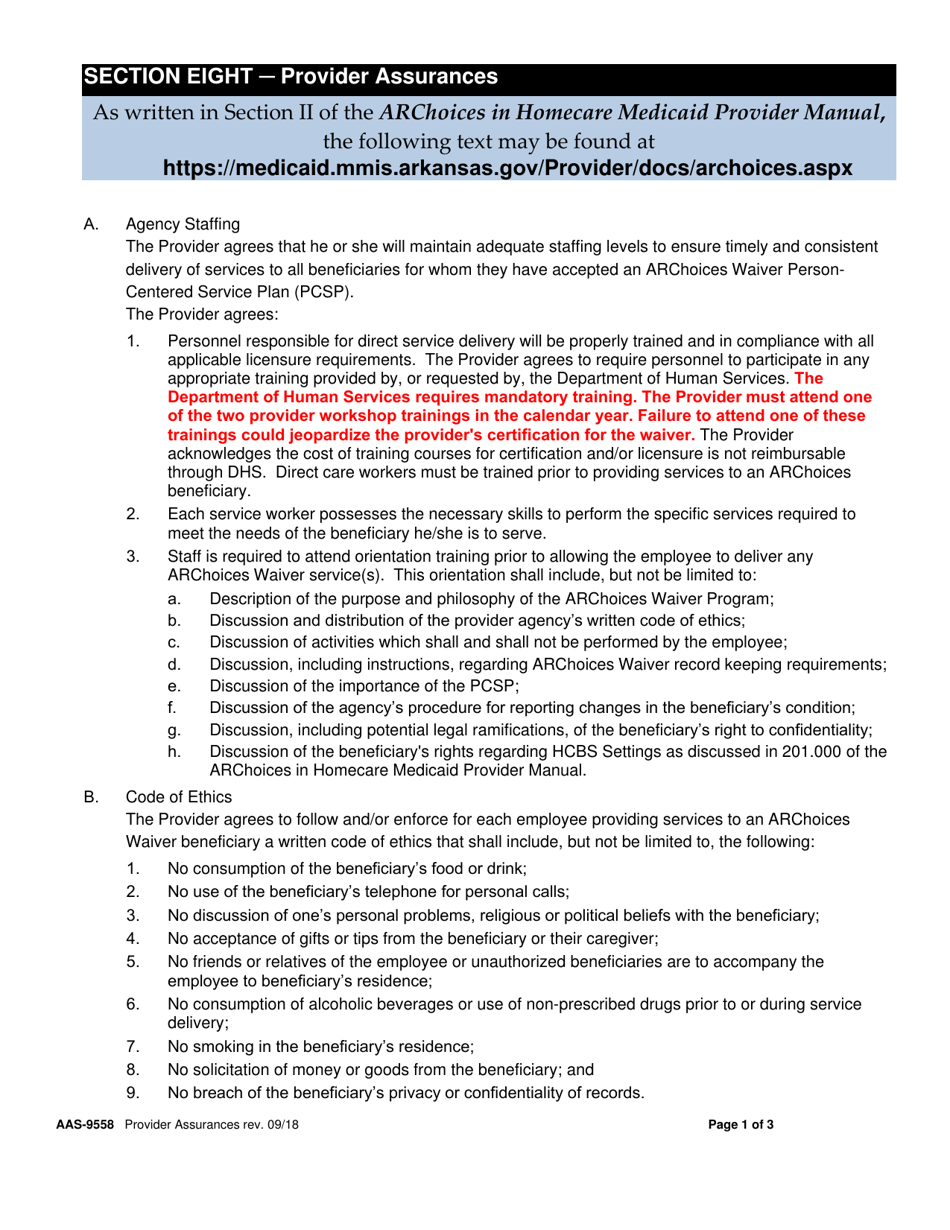 Form AAS-9582 Archoices in Homecare Provider Application - Arkansas, Page 8