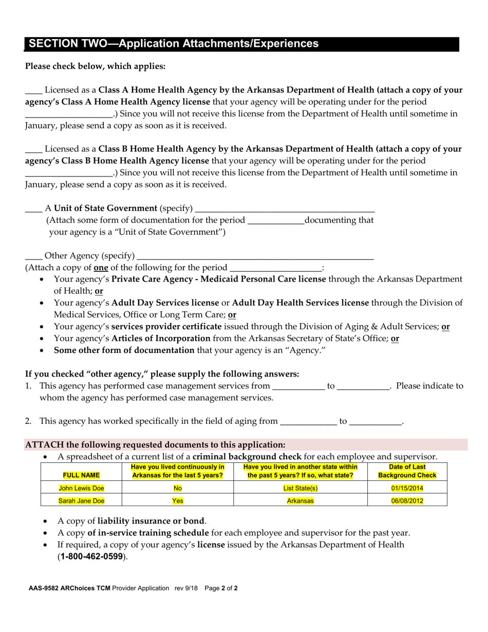 Form AAS-9582 Targeted Case Management Provider Application - Arkansas, Page 3
