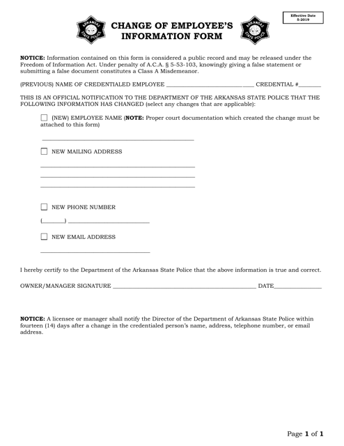 Change of Employee's Information Form - Arkansas