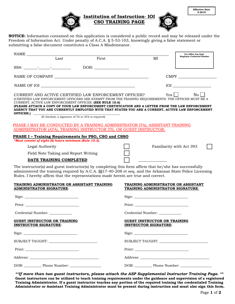 Arkansas Institution of Instruction - Ioi Cso Training Page - Fill Out ...