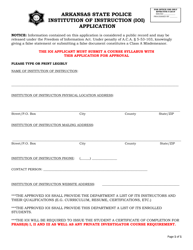 Document preview: Institution of Instruction (Ioi) Application - Arkansas
