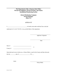 Document preview: Alarm Monitoring Company Owner/Manager (Rule 9.3) Affidavit - Arkansas