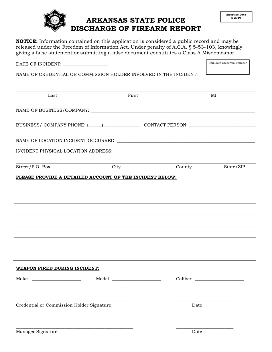 Arkansas Discharge of Firearm Report Fill Out, Sign Online and Download PDF Templateroller