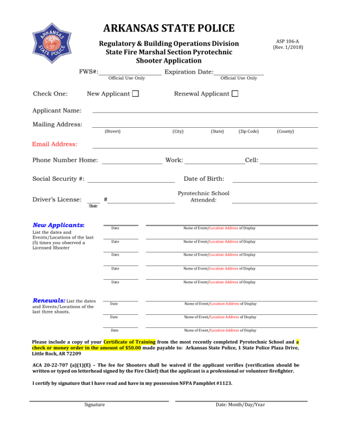Form ASP106-A Shooter Application - Arkansas