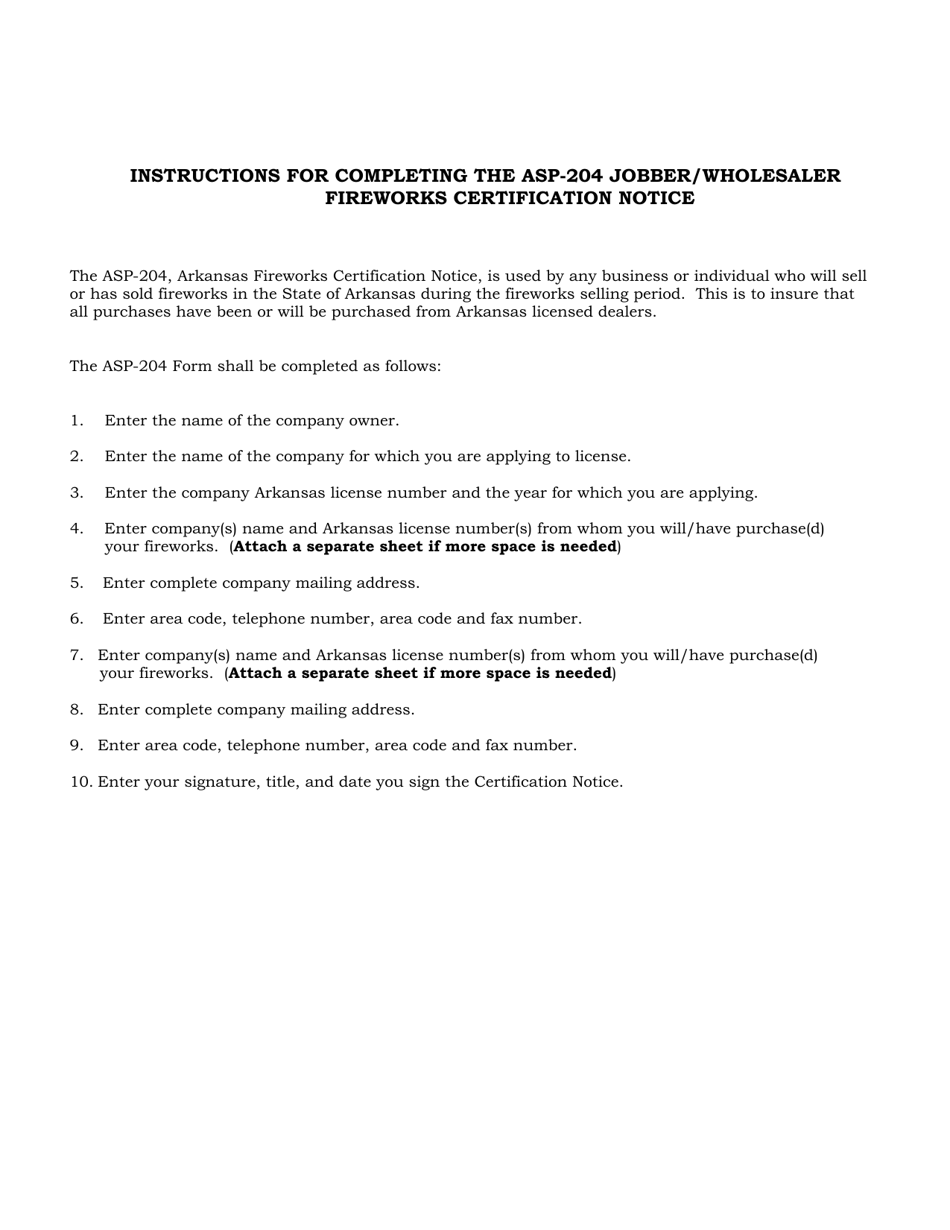 Form ASP204 Jobber / Wholesaler Fireworks Certification Notice - Arkansas, Page 2