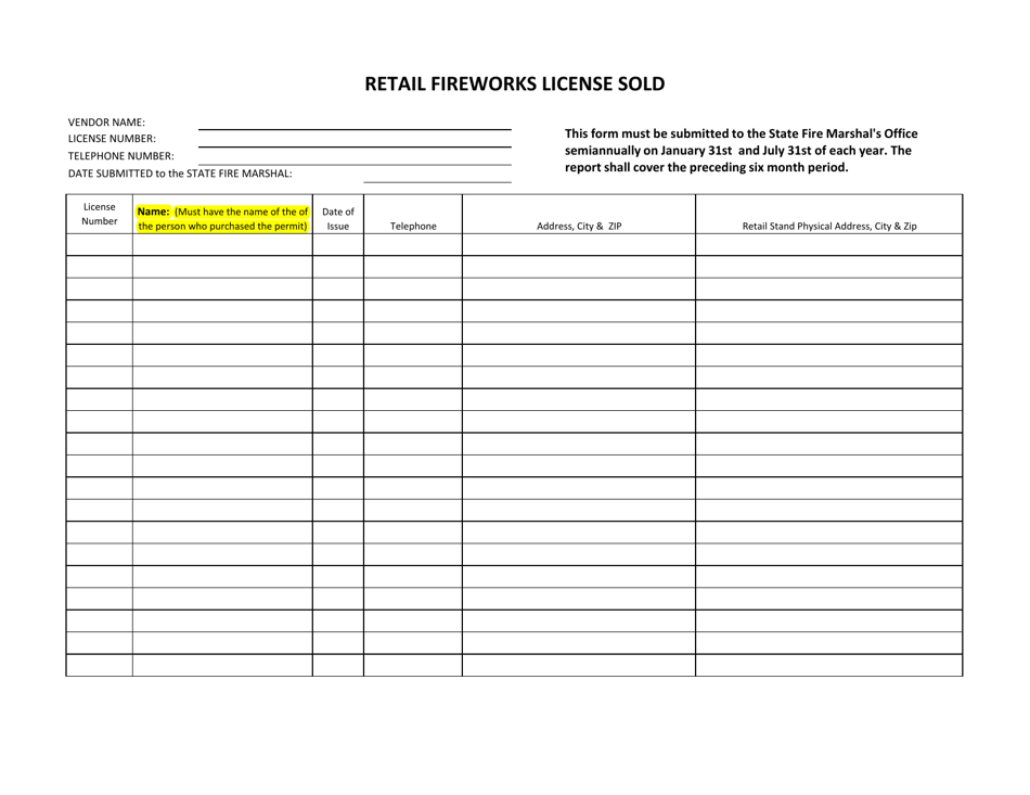 Arkansas Retail Fireworks License Sold Fill Out, Sign Online and