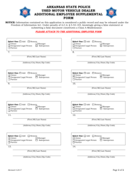Document preview: Used Motor Vehicle Dealer Additional Employee Supplemental Form - Arkansas