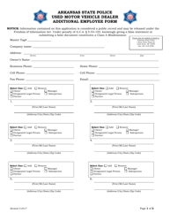 Document preview: Used Motor Vehicle Dealer Additional Employee Form - Arkansas