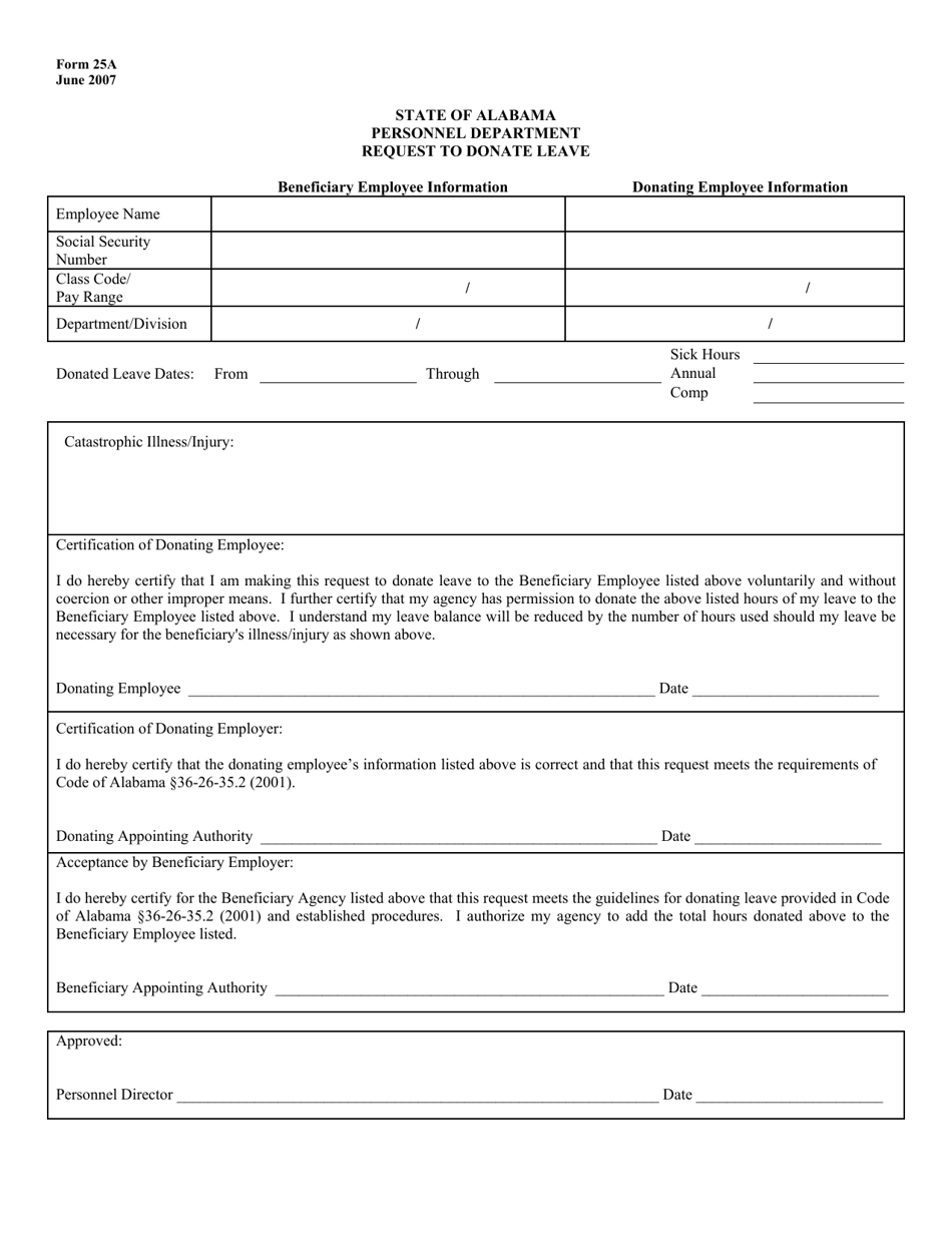 Form 25A Request to Donate Leave - Alabama, Page 1