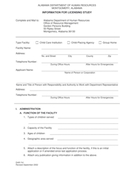 Form DHR-741 &quot;Information for Licensing Study&quot; - Alabama