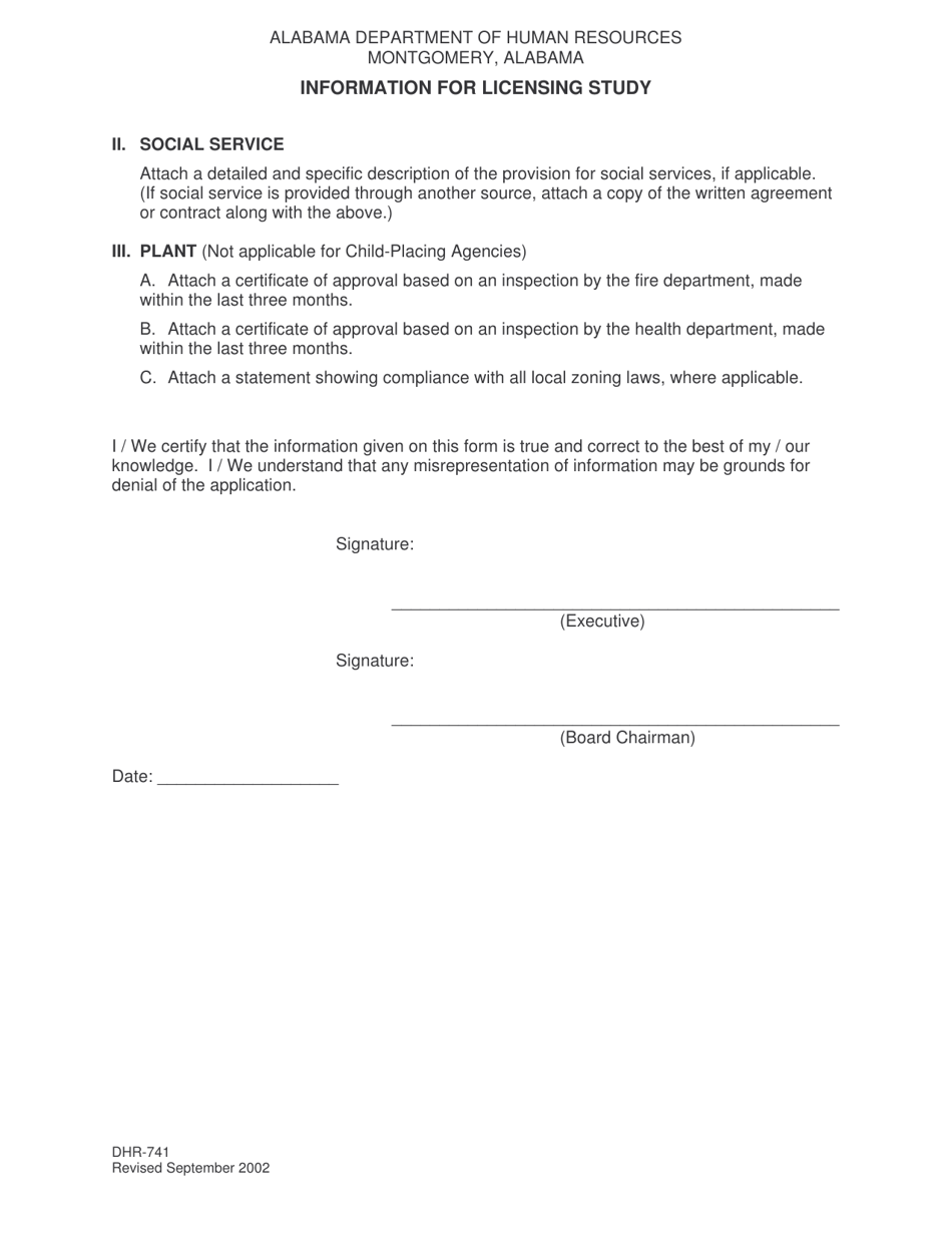 Form DHR-741 Information for Licensing Study - Alabama, Page 4