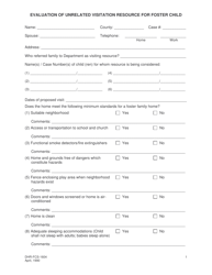 Form DHR-FCS-1604 Evaluation of Unrelated Visitation Resource for Foster Child - Alabama