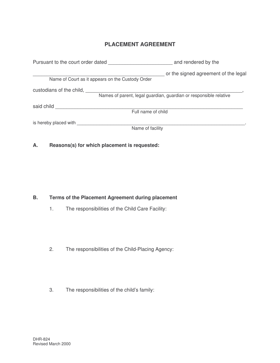 Form DHR-824 Placement Agreement - Alabama, Page 1