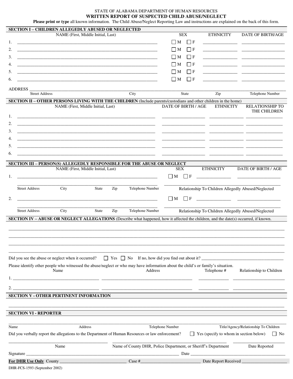 Form DHR-FCS-1593 - Fill Out, Sign Online and Download Printable PDF ...