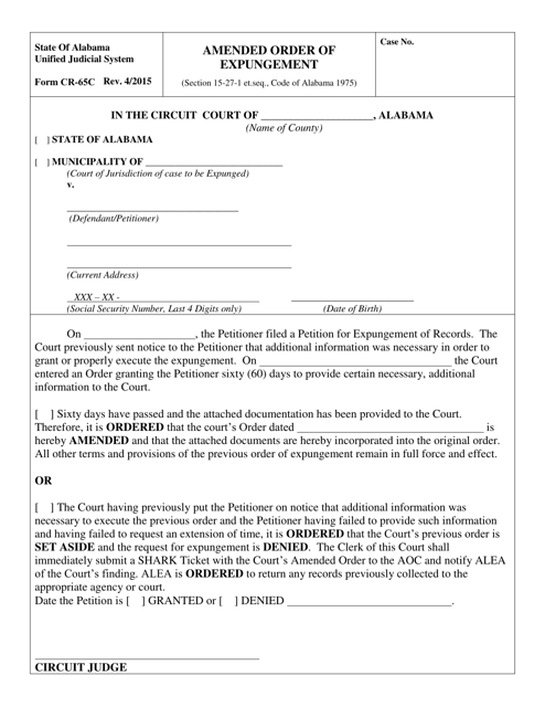 Form CR-65C Amended Order of Expungement - Alabama