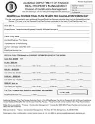 Document preview: Additional Revised Final Plan Review Fee Calculaton Worksheet - Alabama