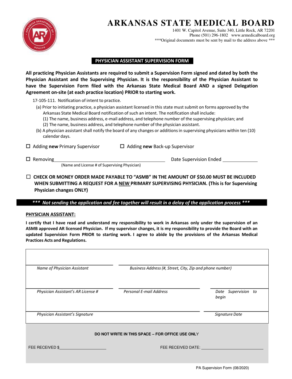 arkansas-physician-assistant-supervision-form-download-printable-pdf