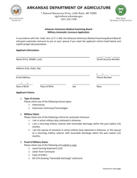 Document preview: Military Automatic Licensure Application - Arkansas