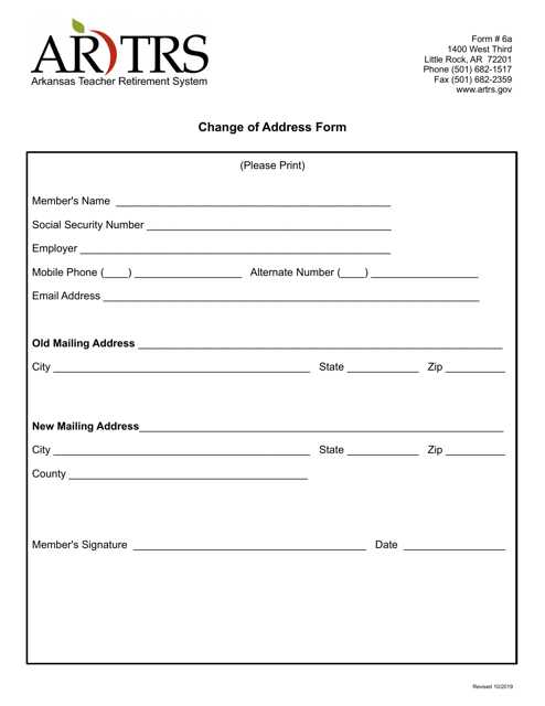 Form 6A Change of Address Form - Arkansas