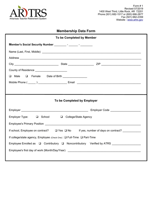 Form 1 Membership Data Form - Arkansas