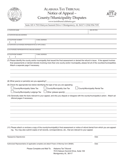 Document preview: Form ATT-2 Notice of Appeal - County/Municipality Disputes - Alabama