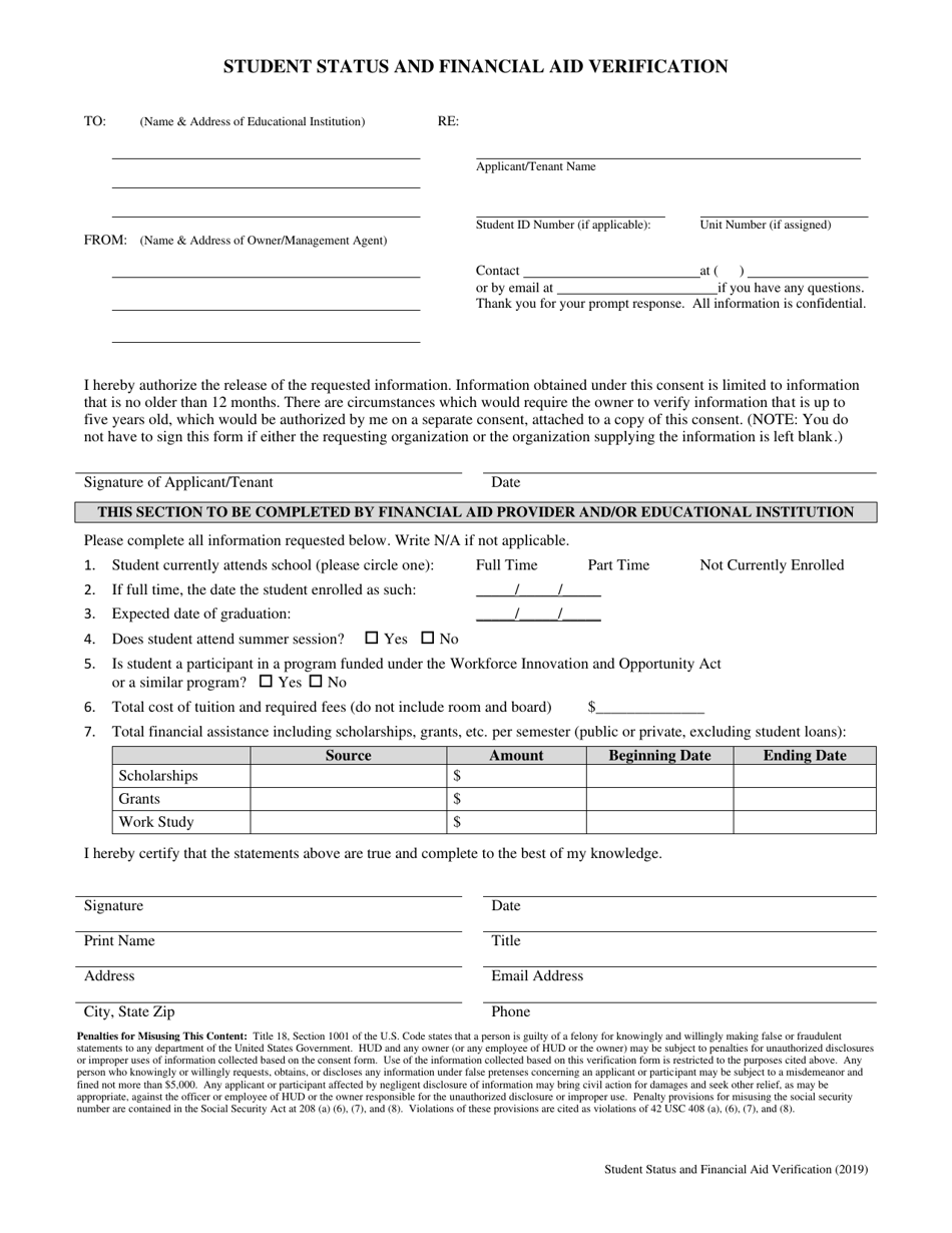 Student Status and Financial Aid Verification - New York, Page 1