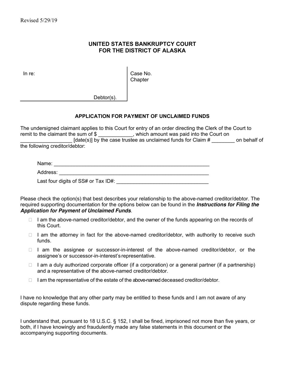 Application for Payment of Unclaimed Funds - Alaska, Page 1